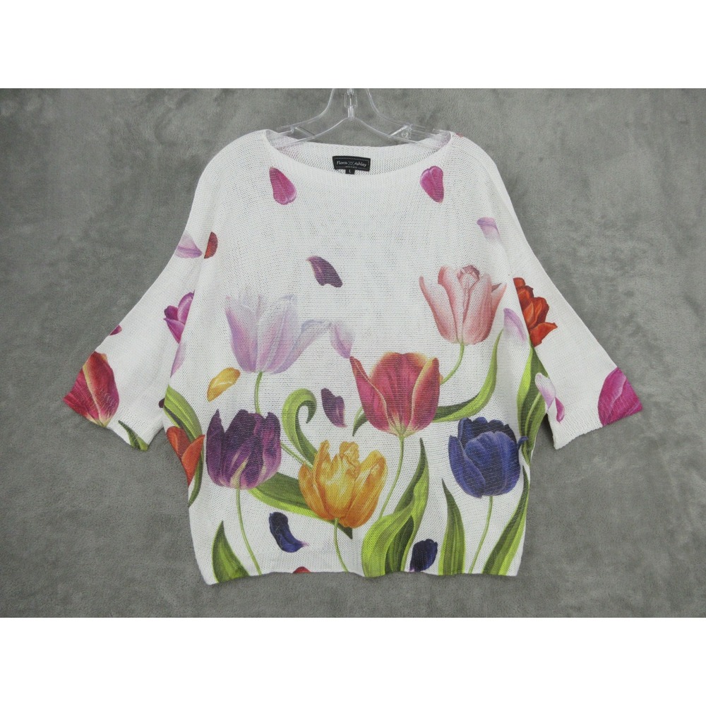 Flora Ashley Sweater Womens Size L Floral Tulip Batwing Pullover Feminine Italy